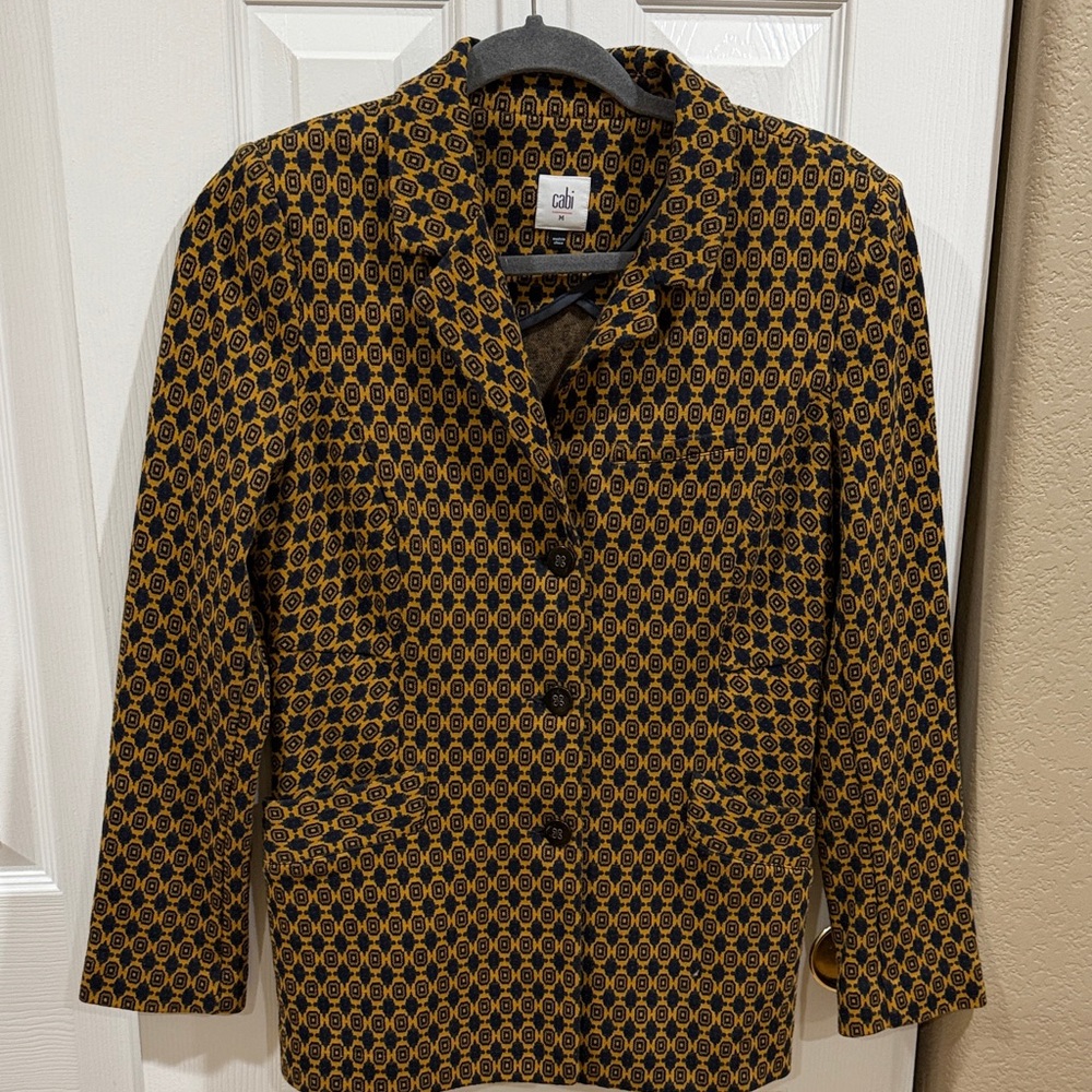 Cabi Navy and Gold Geometric Blazer